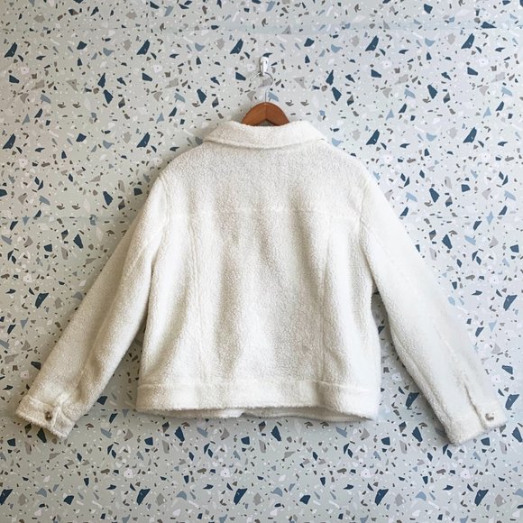 White Fuzzy Faux Fur Sherpa Jacket - Picture 3 of 3